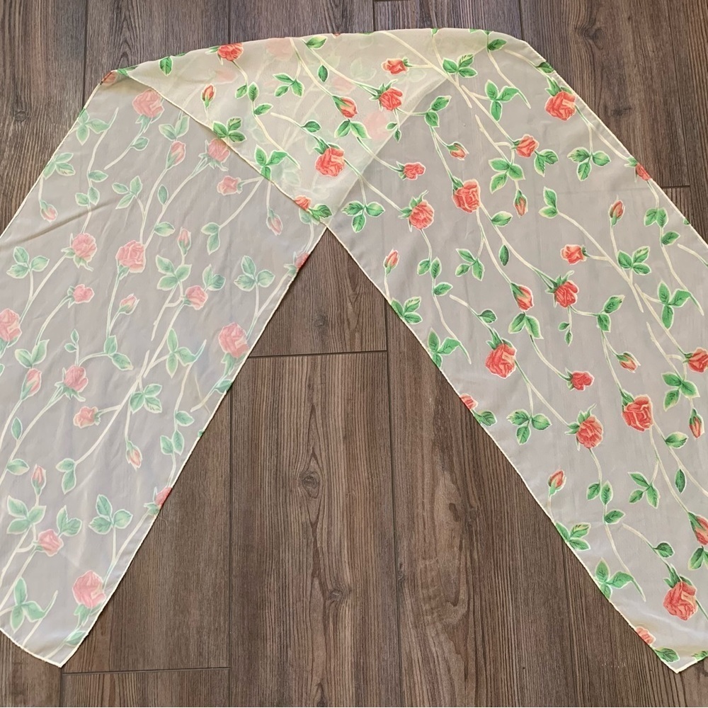 Floral Print Scarf with Red and Green Accents - Picture 3 of 6